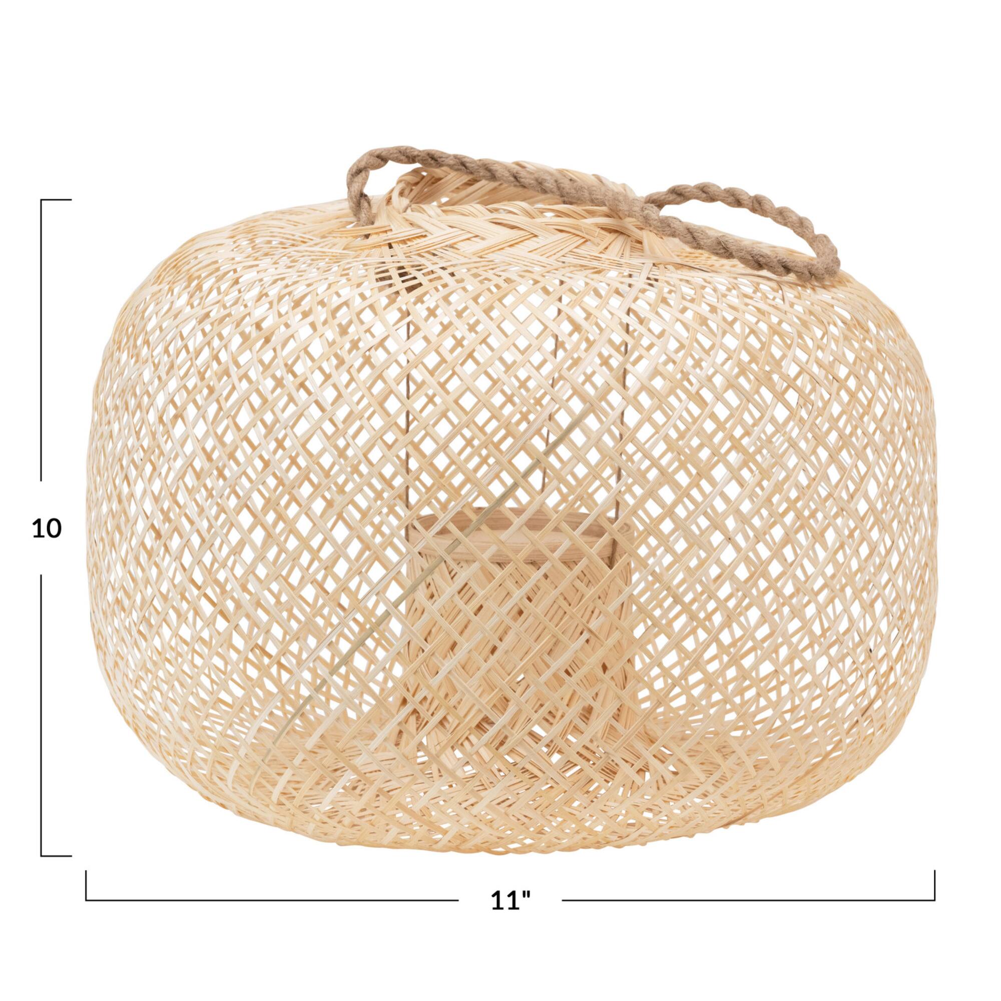 Hello Honey® 11" Natural Hand-Woven Bamboo Lantern with Jute Handle & Glass Insert